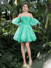 Midi Applique Detail Off Shoulder Tulle Dress with Puff Sleeves – Luxury Evening Wear for Weddings, Parties & Special Occasions